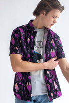 Purple Mushroom Land Woven Button Up Shirt