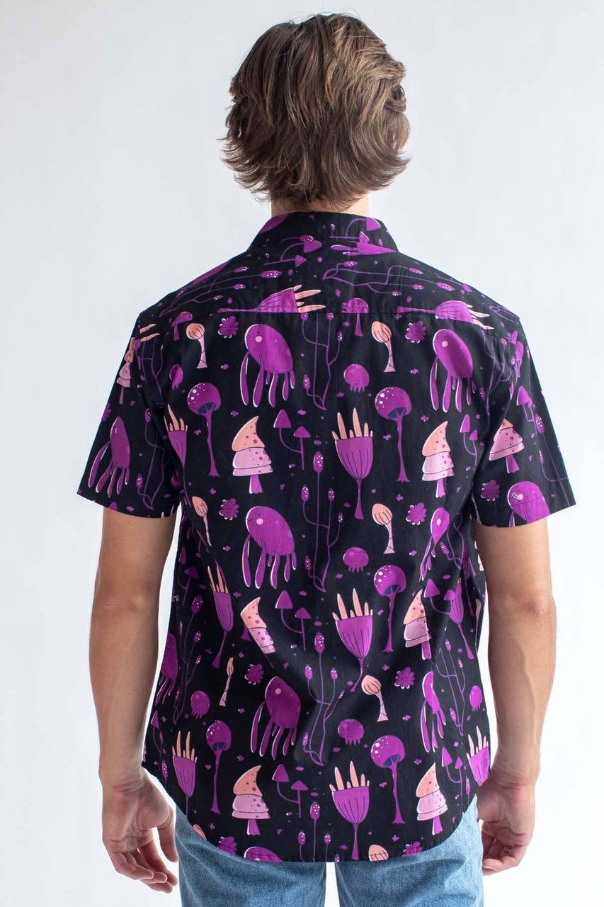 Purple Mushroom Land Woven Button Up Shirt