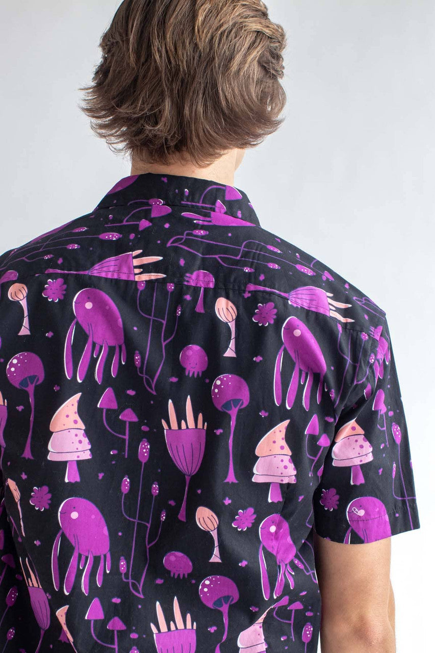 Purple Mushroom Land Woven Button Up Shirt