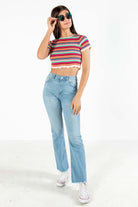 Rainbow Crochet Stripe Sweater Tee