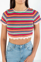 Rainbow Crochet Stripe Sweater Tee
