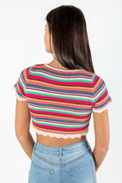 Rainbow Crochet Stripe Sweater Tee