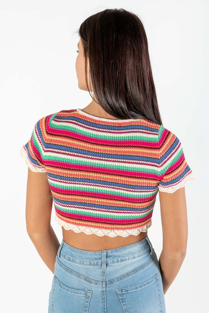 Rainbow Crochet Stripe Sweater Tee