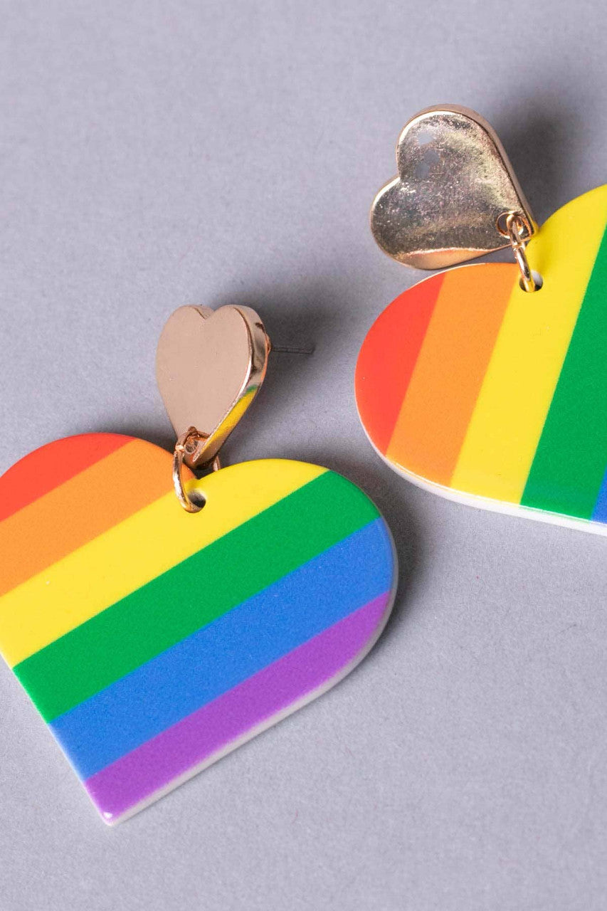 Rainbow Double Hearts Drop Earrings