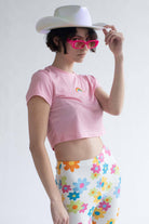 Rainbow Embroidered Pink Cropped Tee