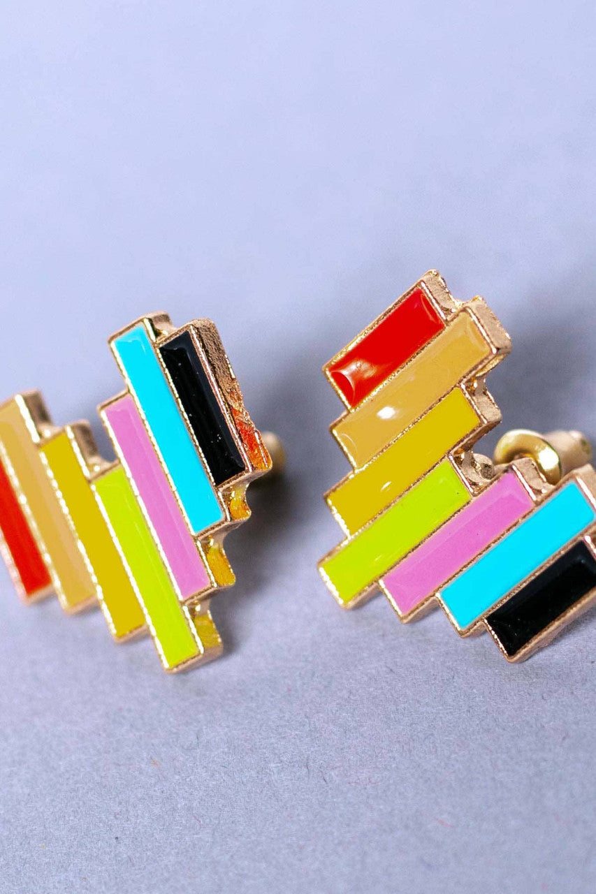 Rainbow Pixelated Heart Earrings