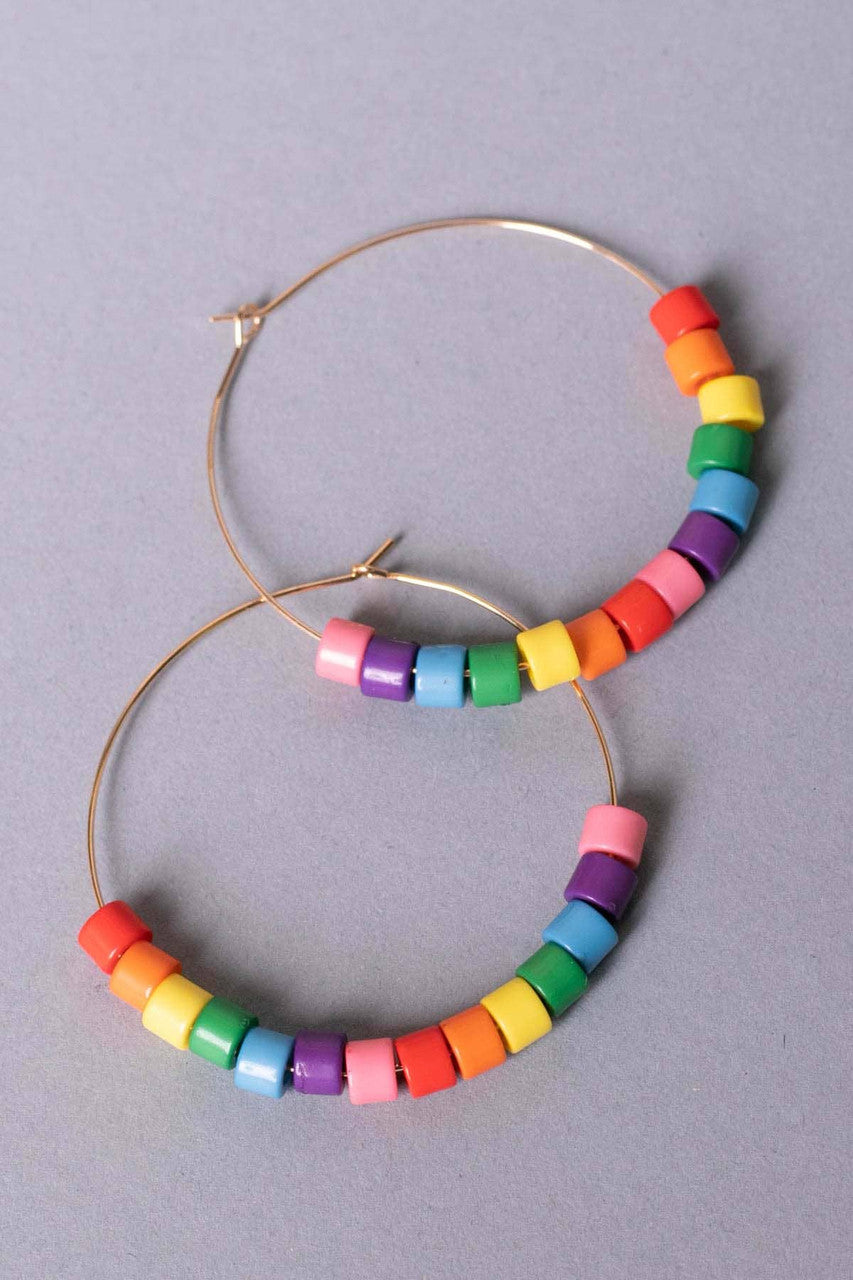 Rainbow Pride Beaded Hoop Earrings