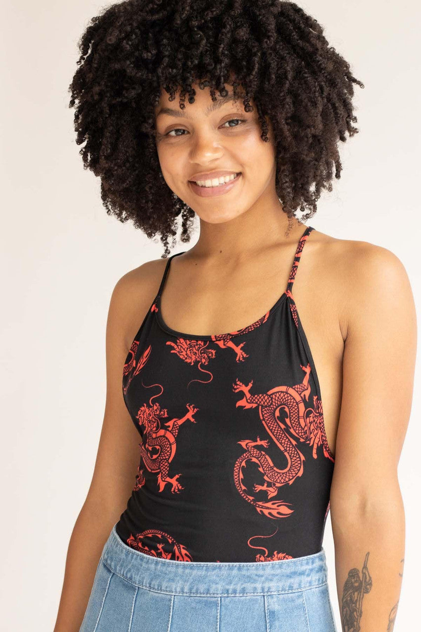 Red Dragon Print Cami Bodysuit