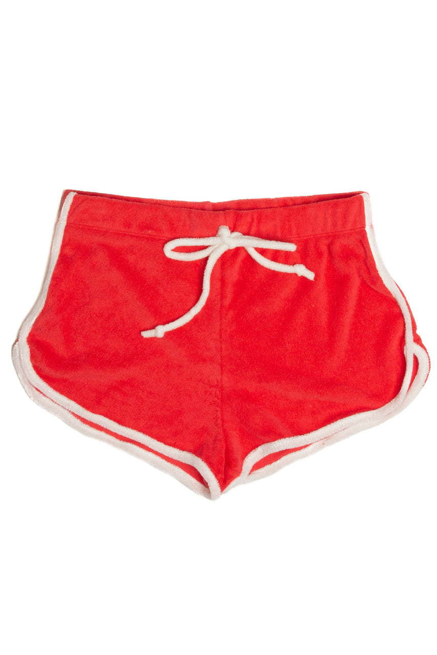 Red Terry Drawstring Dolphin Shorts