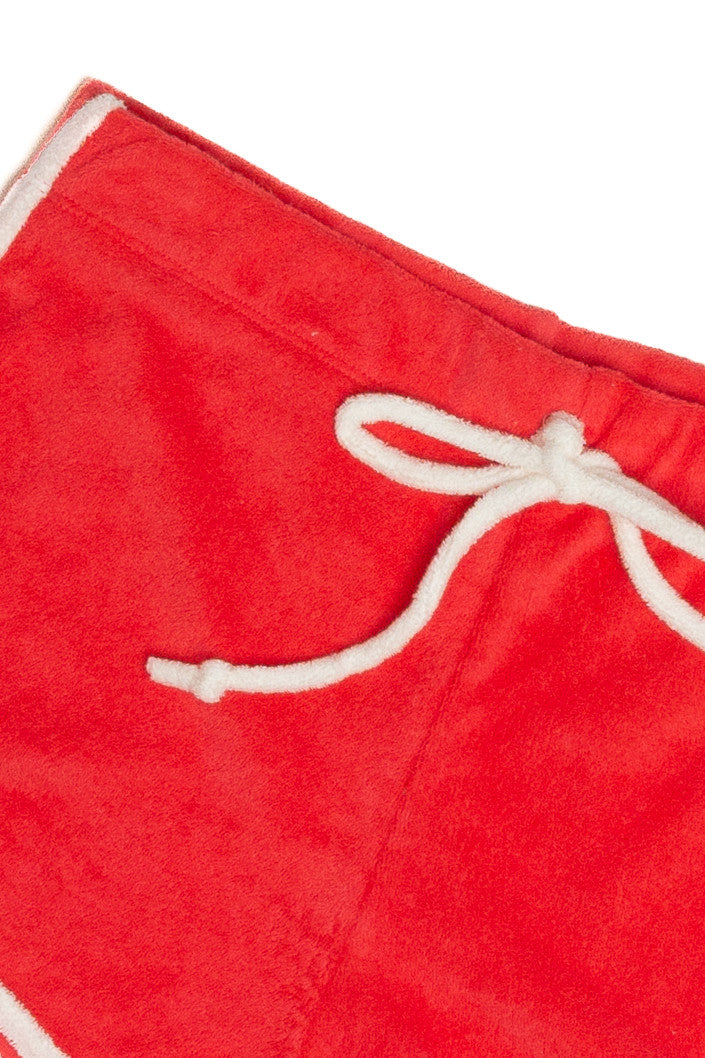 Red Terry Drawstring Dolphin Shorts