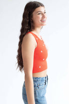 Red Embroidered Flower Seamless Notch Tank