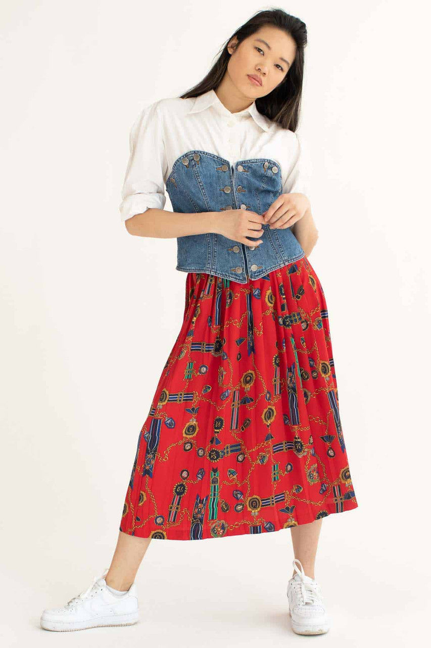 Red Medals Pleated Skirt