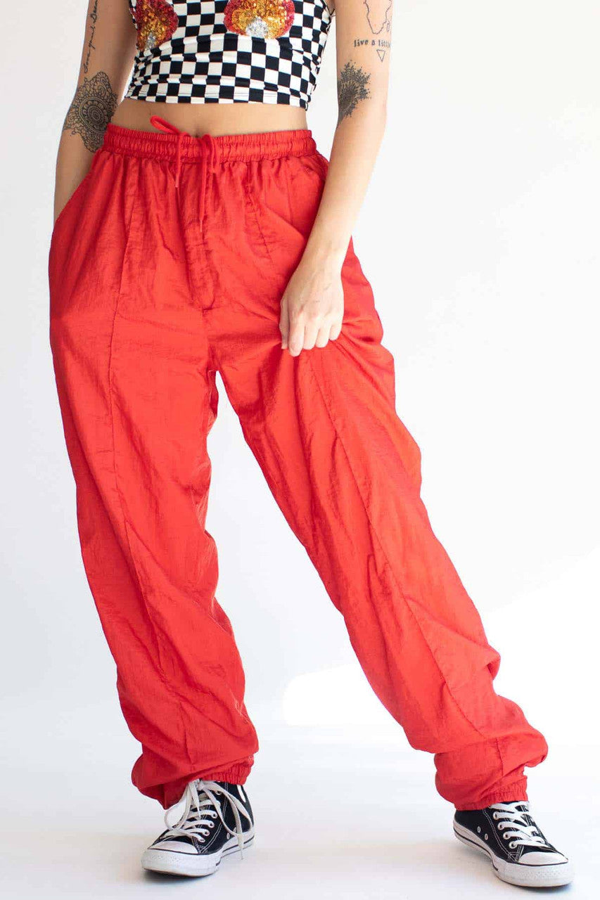 Red Nylon Track Pants