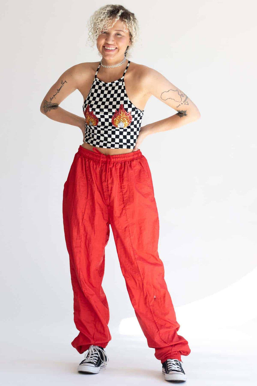 Red Nylon Track Pants