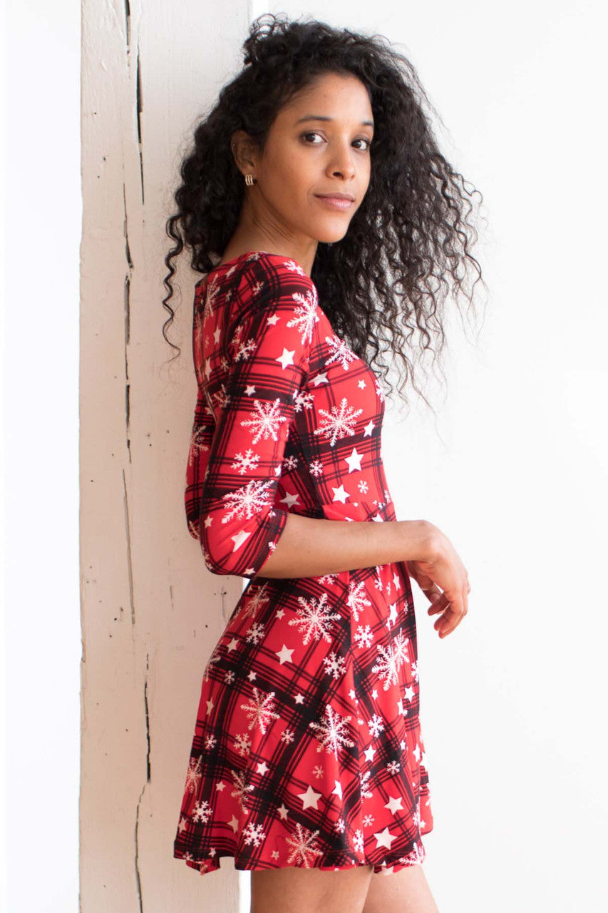 Red Plaid Snowflake Dress