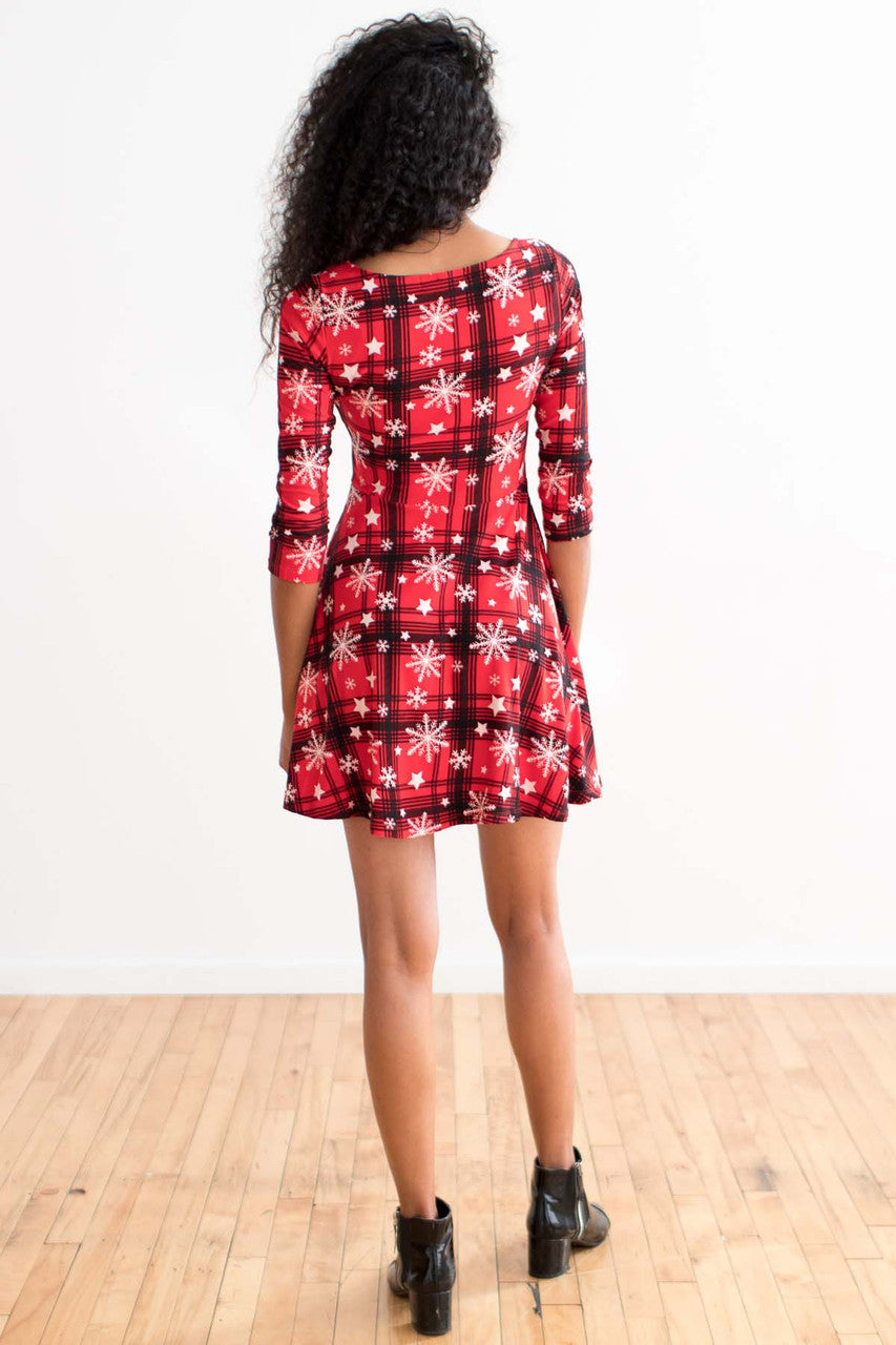 Red Plaid Snowflake Dress