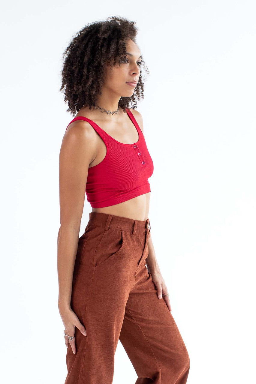Red Seamless Henley Tank Top