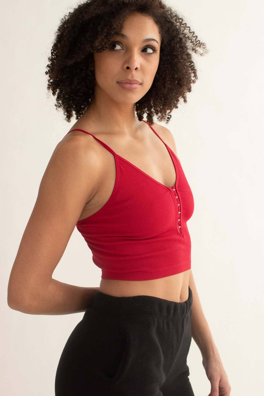Red Seamless Hook & Eye Cropped Cami