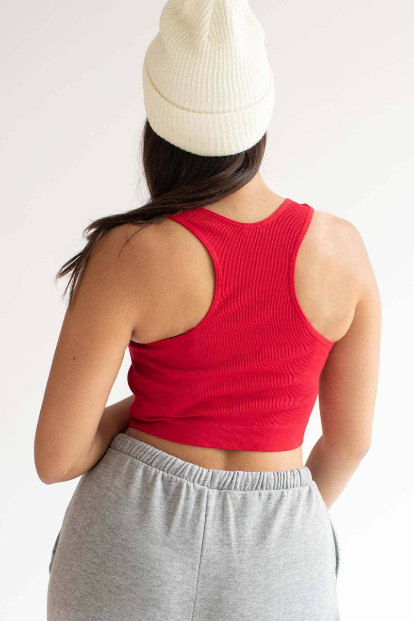 Red Seamless Ribbed Sports Bra (Extended Sizes)
