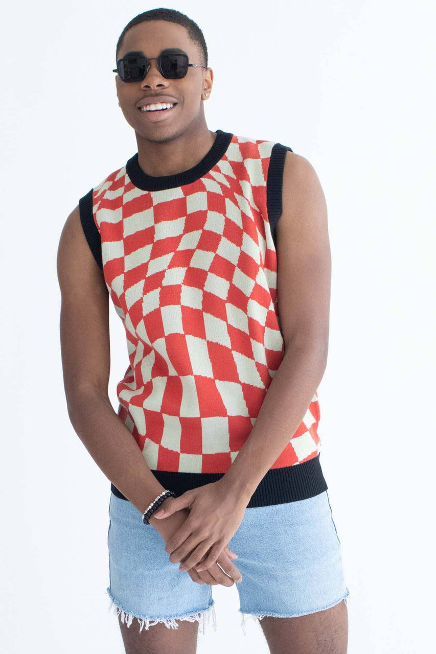 Red Tripping Checkers Sweater Vest