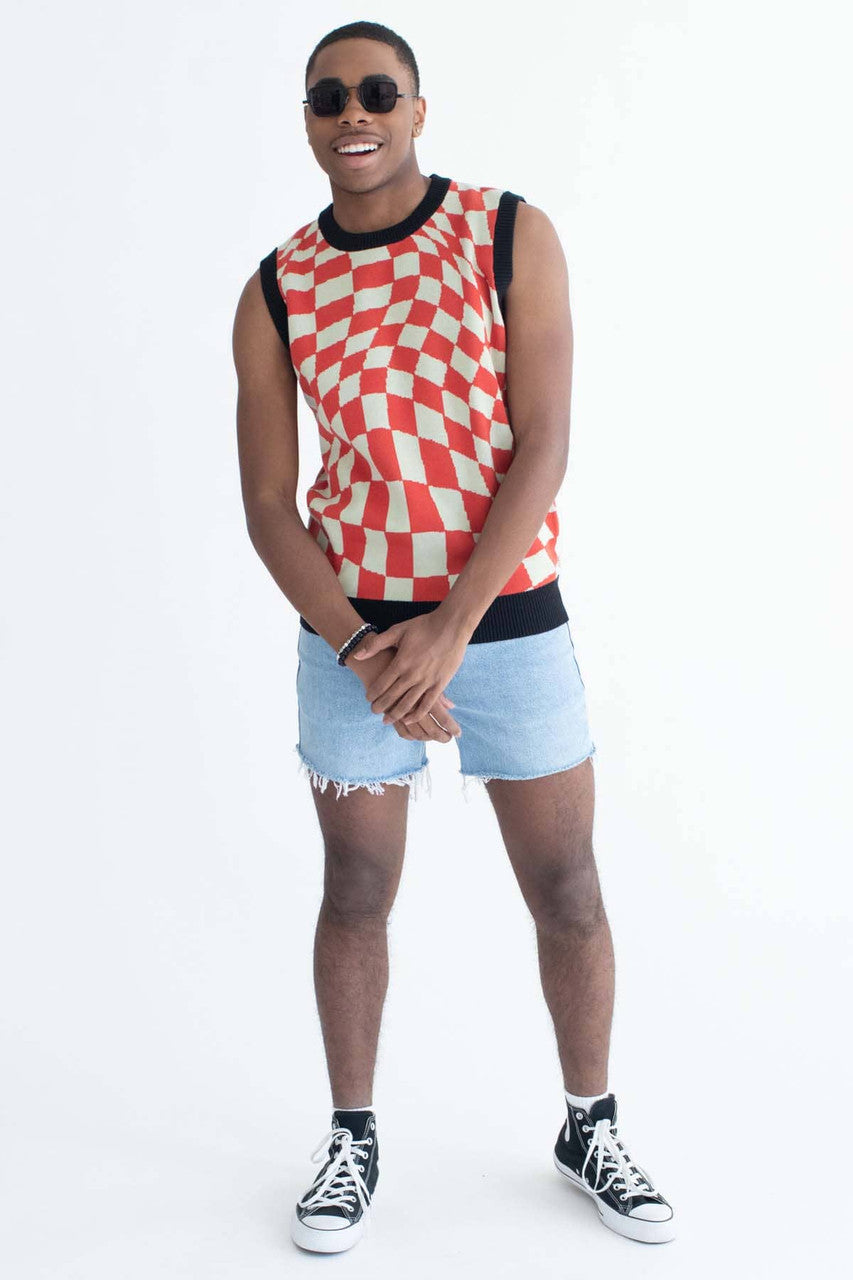 Red Tripping Checkers Sweater Vest