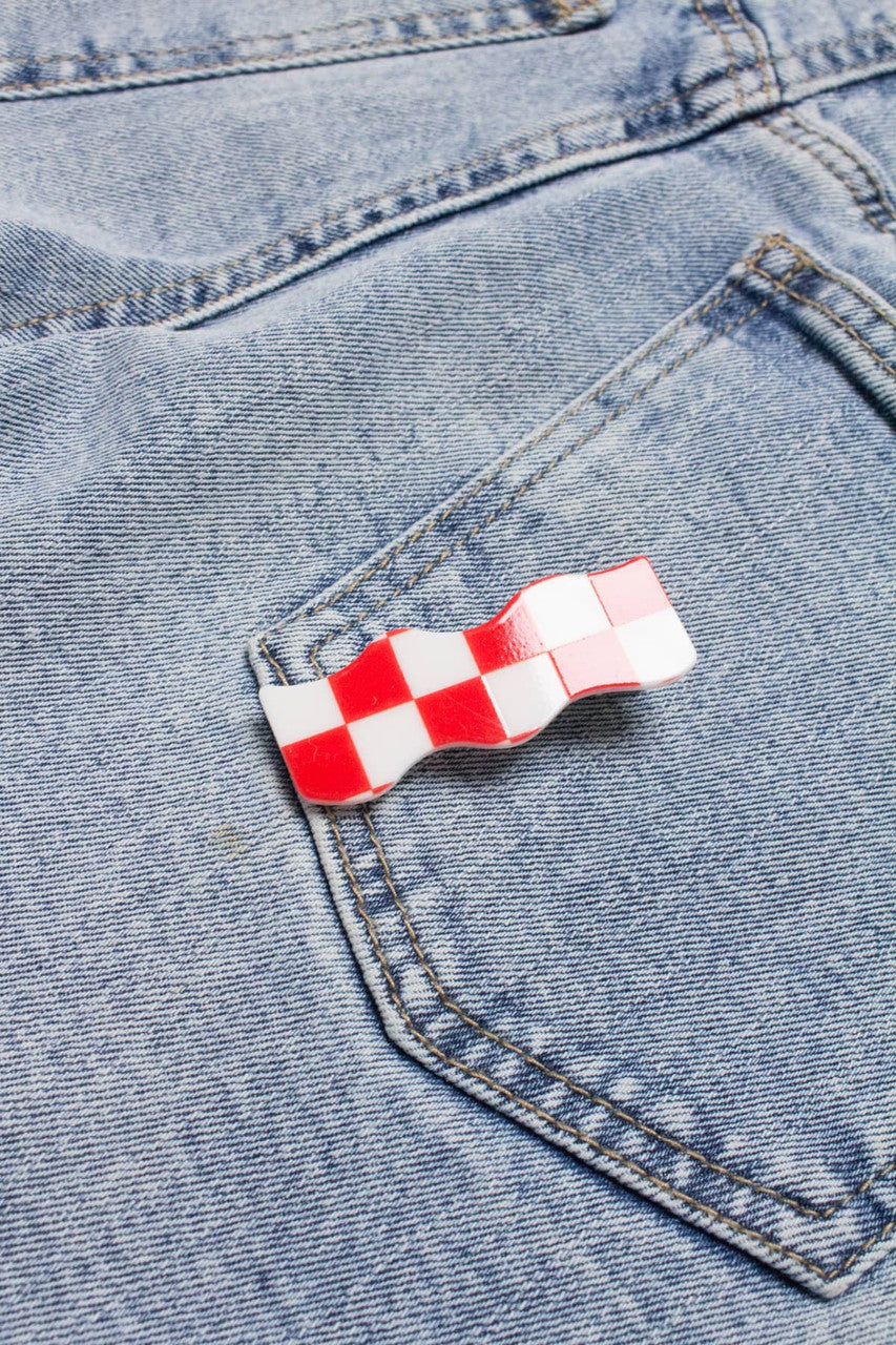 Red Wavy Checkered Hair Clip