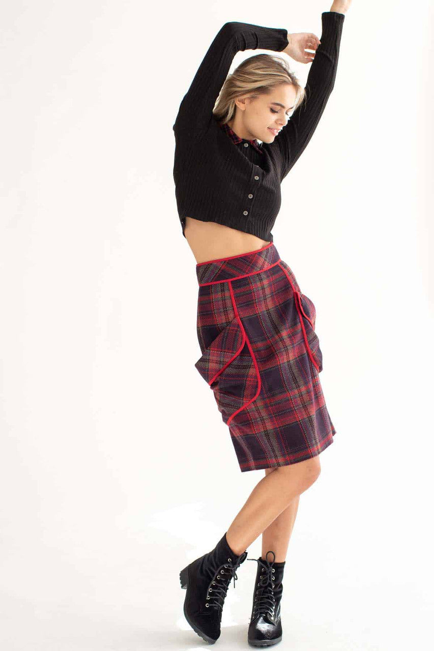 Red Wool Plaid Skirt
