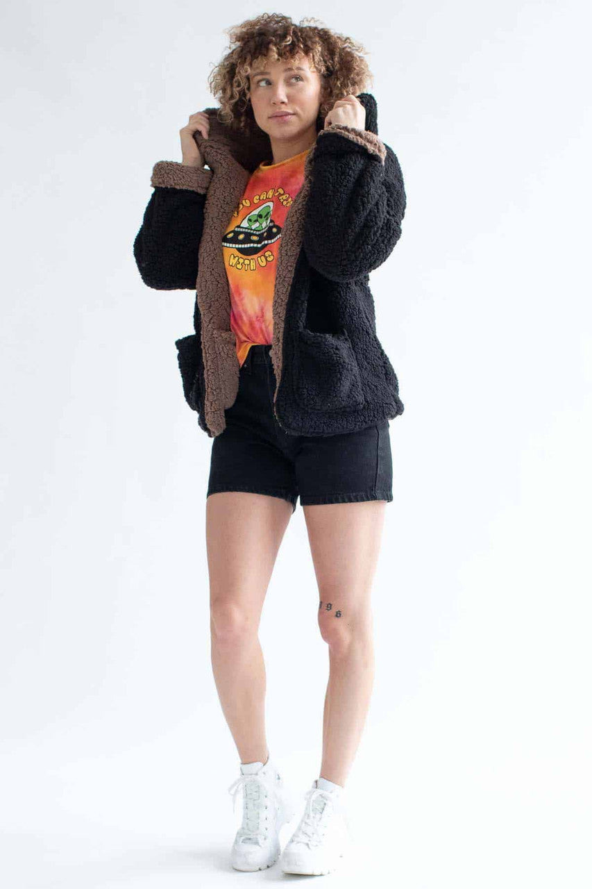 Black & Mocha Reversible Teddy Bear Jacket