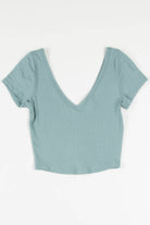 Sage Ribbed Double V Neck Tee