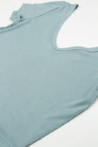 Sage Ribbed Double V Neck Tee