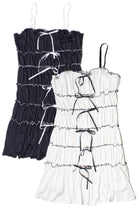 Contrast Stitch Ribbon Bow Tiered Mini Dress