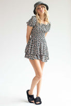 Rose Floral Print Smocked Waist Romper