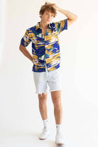 Blue & Mustard Beach Scene Hawaiian Shirt