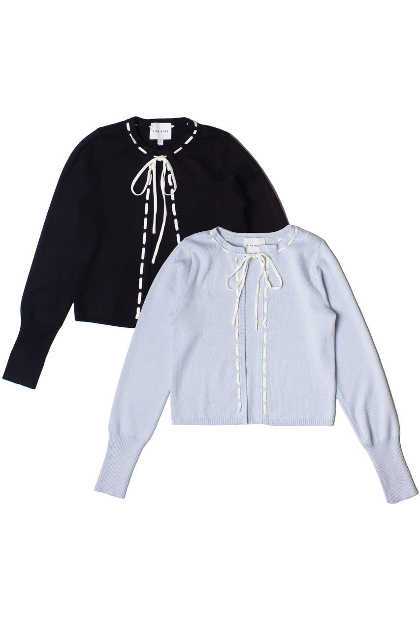 Running Stitch Tie Front Knit Cardigan
