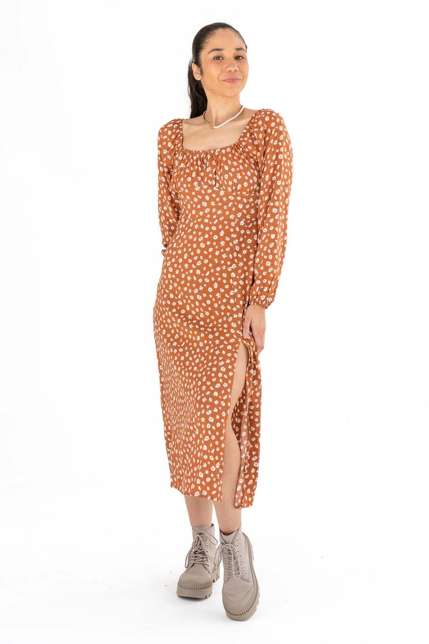 Rust Daisy Milkmaid Maxi Dress