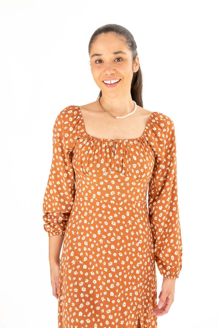 Rust Daisy Milkmaid Maxi Dress