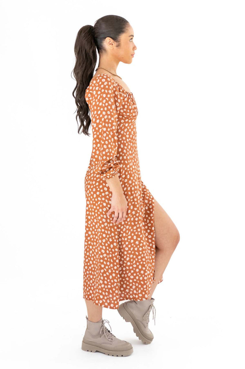 Rust Daisy Milkmaid Maxi Dress