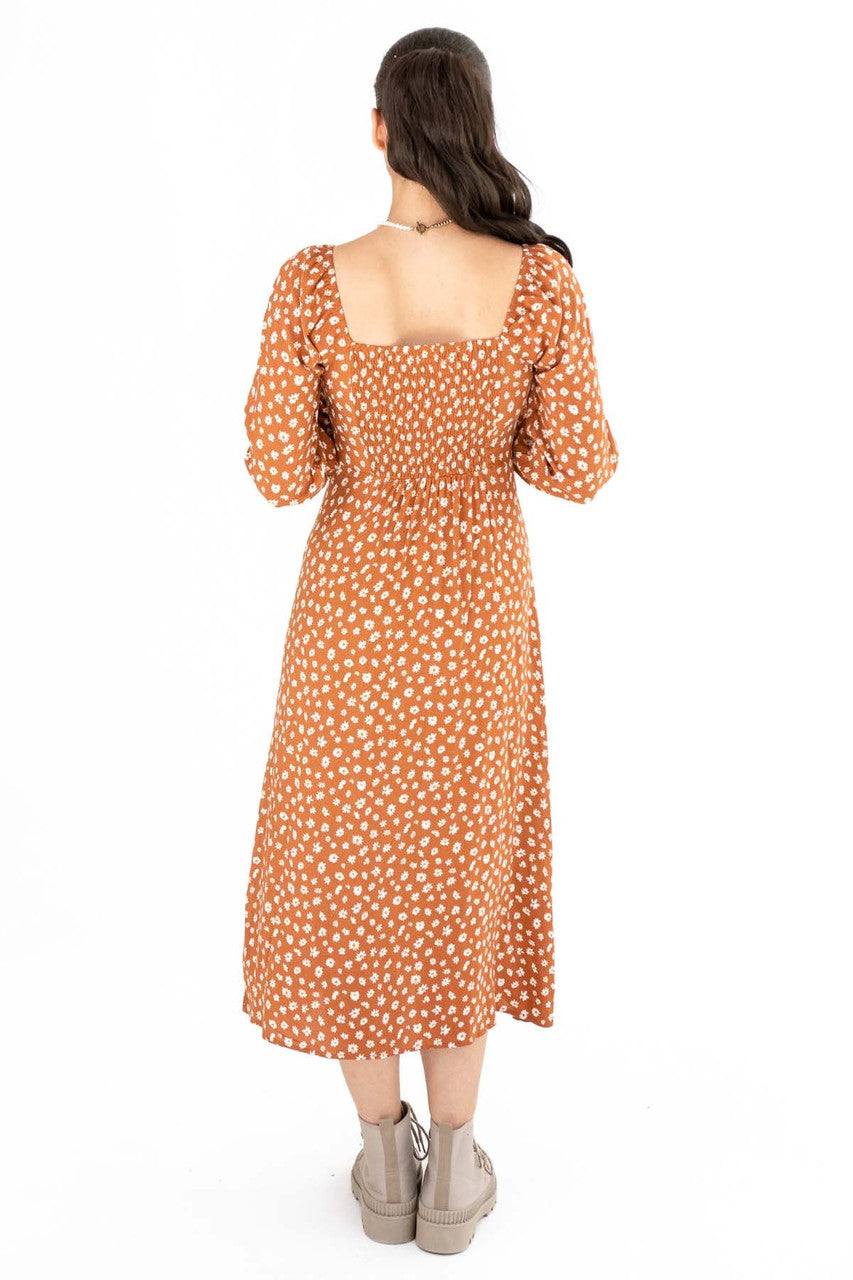 Rust Daisy Milkmaid Maxi Dress