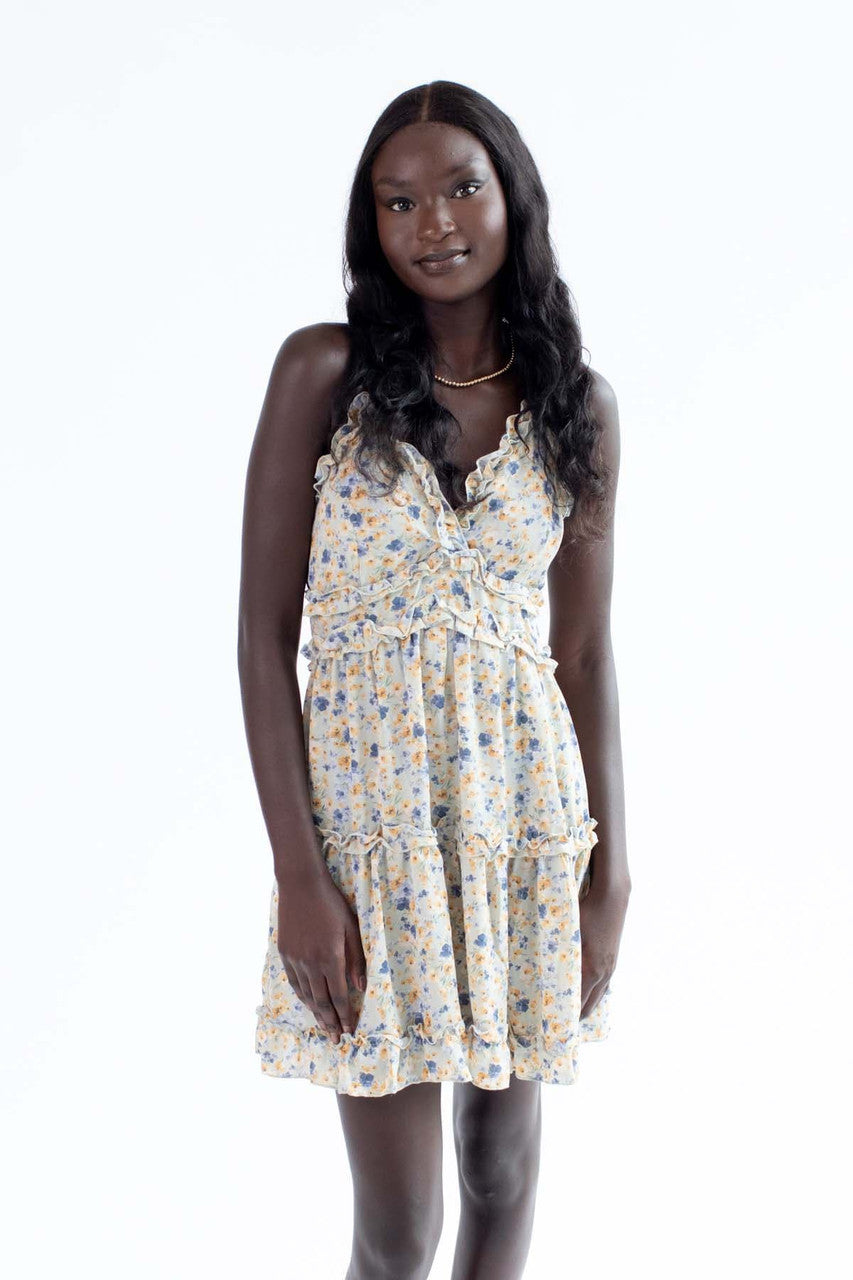 Sage Bold Floral Ruffle Mini Dress