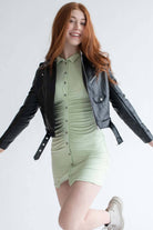 Sage Button Down Ruched Shirt Dress