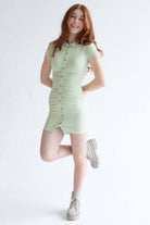Sage Button Down Ruched Shirt Dress