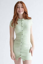 Sage Button Down Ruched Shirt Dress