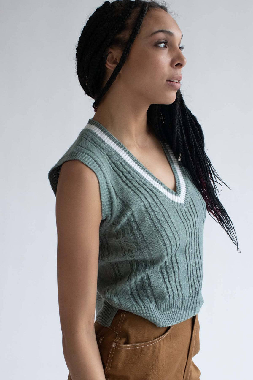 Sage Cable Tipped Sweater Vest
