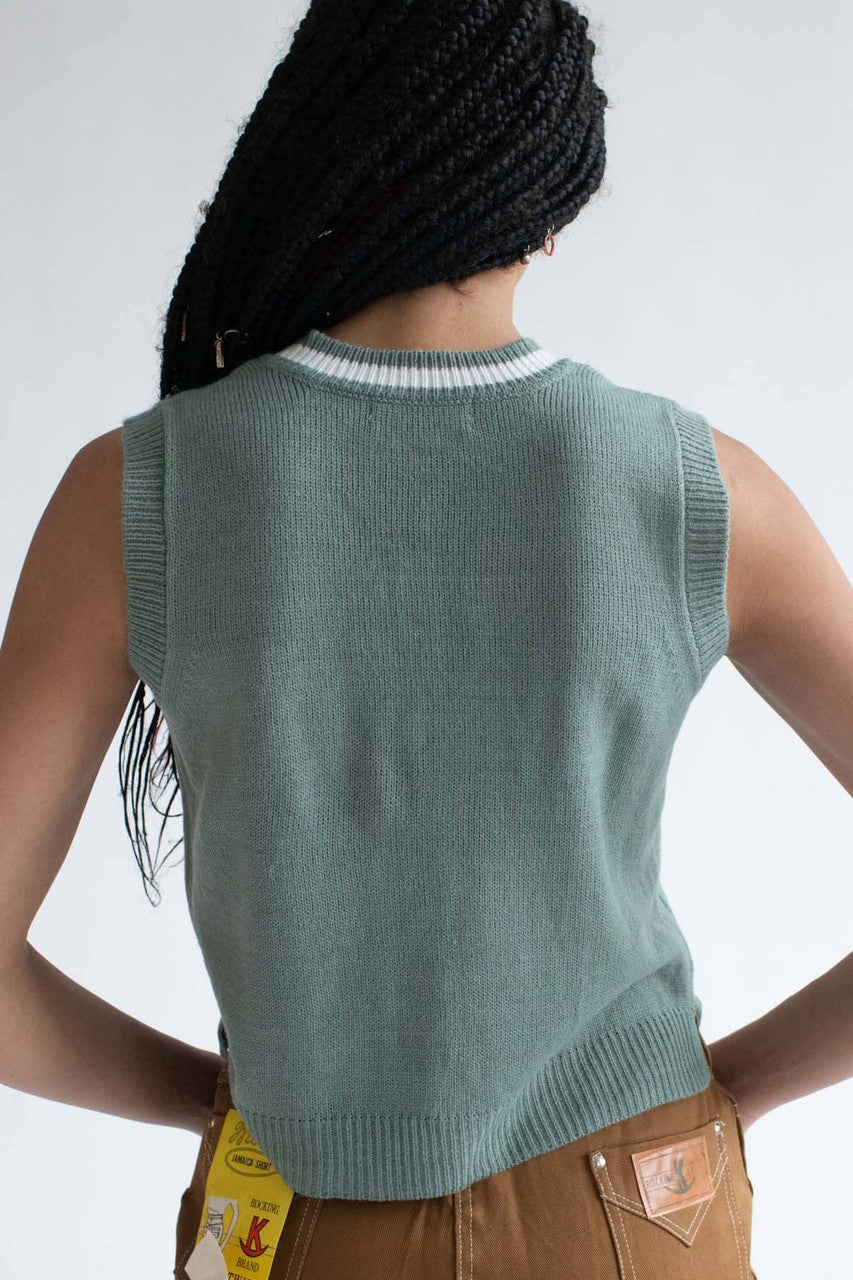 Sage Cable Tipped Sweater Vest