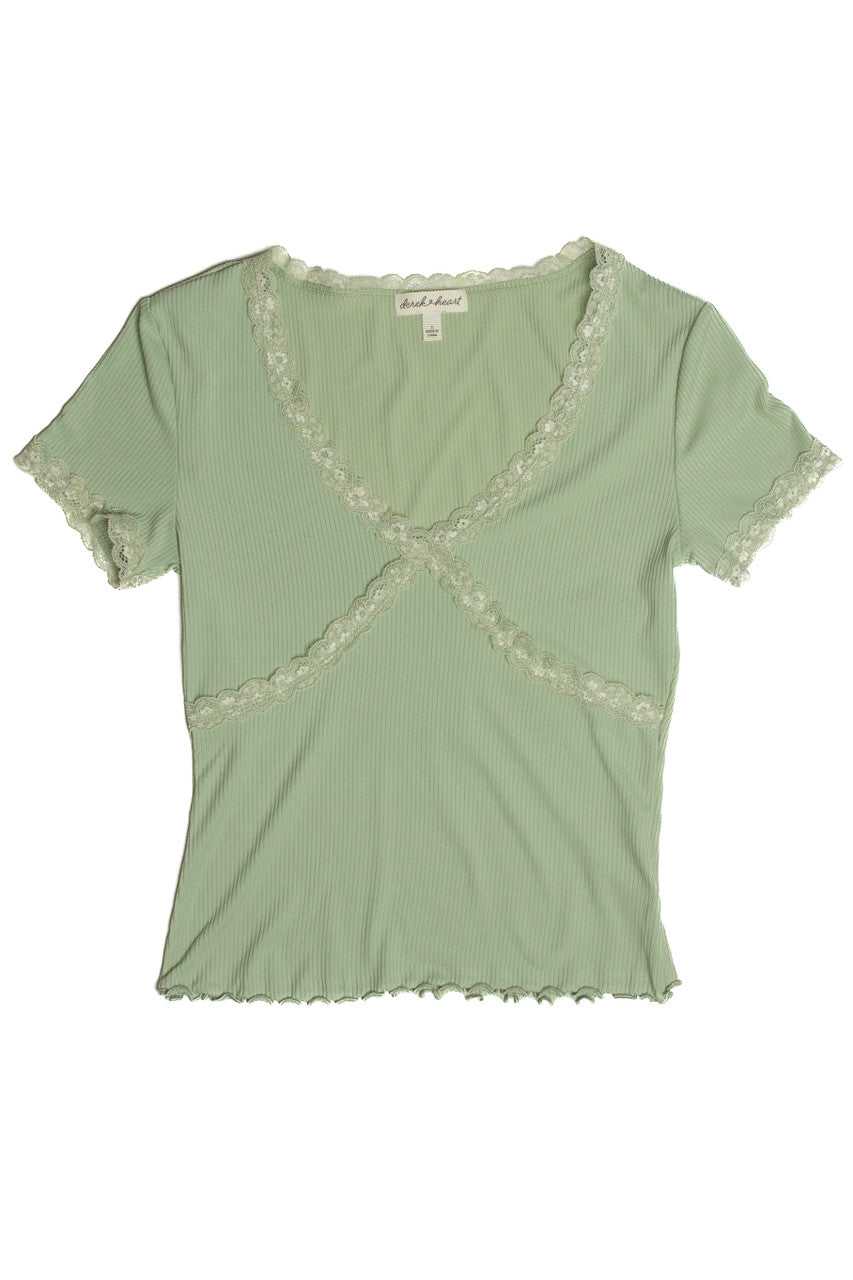 Sage Green Lace Trim Tee