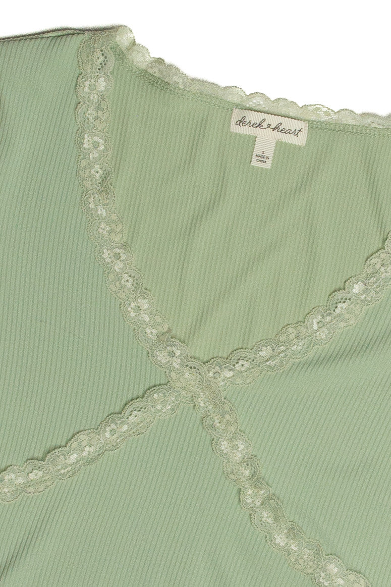 Sage Green Lace Trim Tee