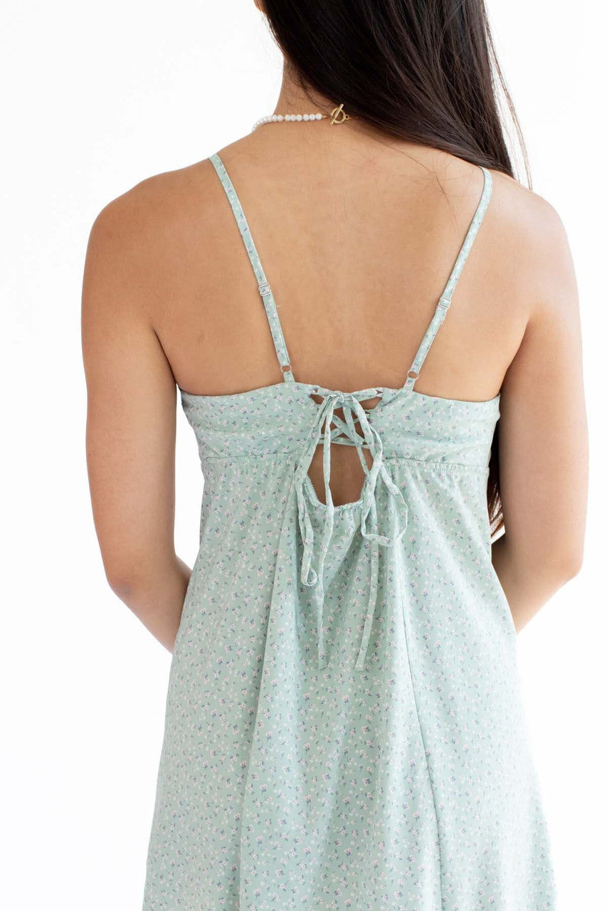 Sage Green Tie Back Floral Slip Dress