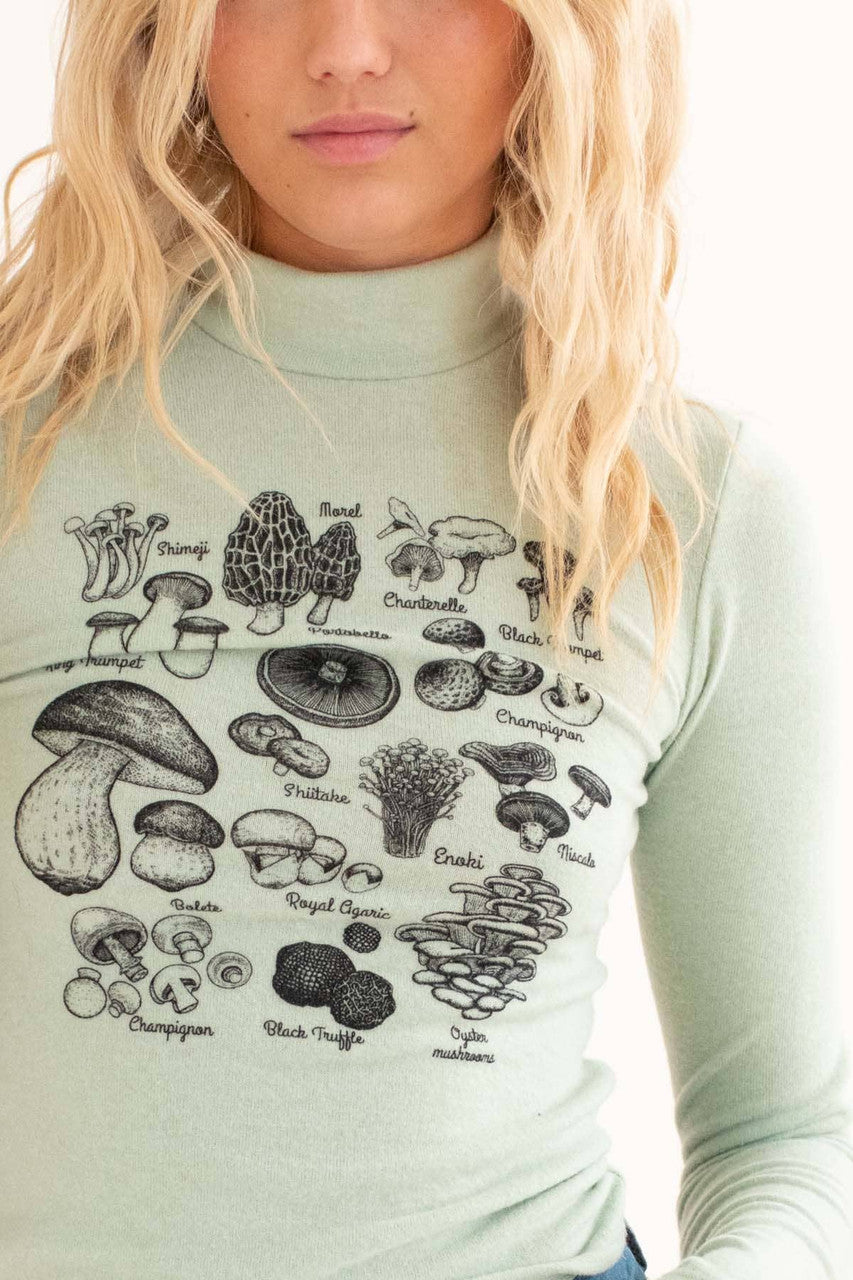 Sage Mushroom Fam Mock Neck Sweater