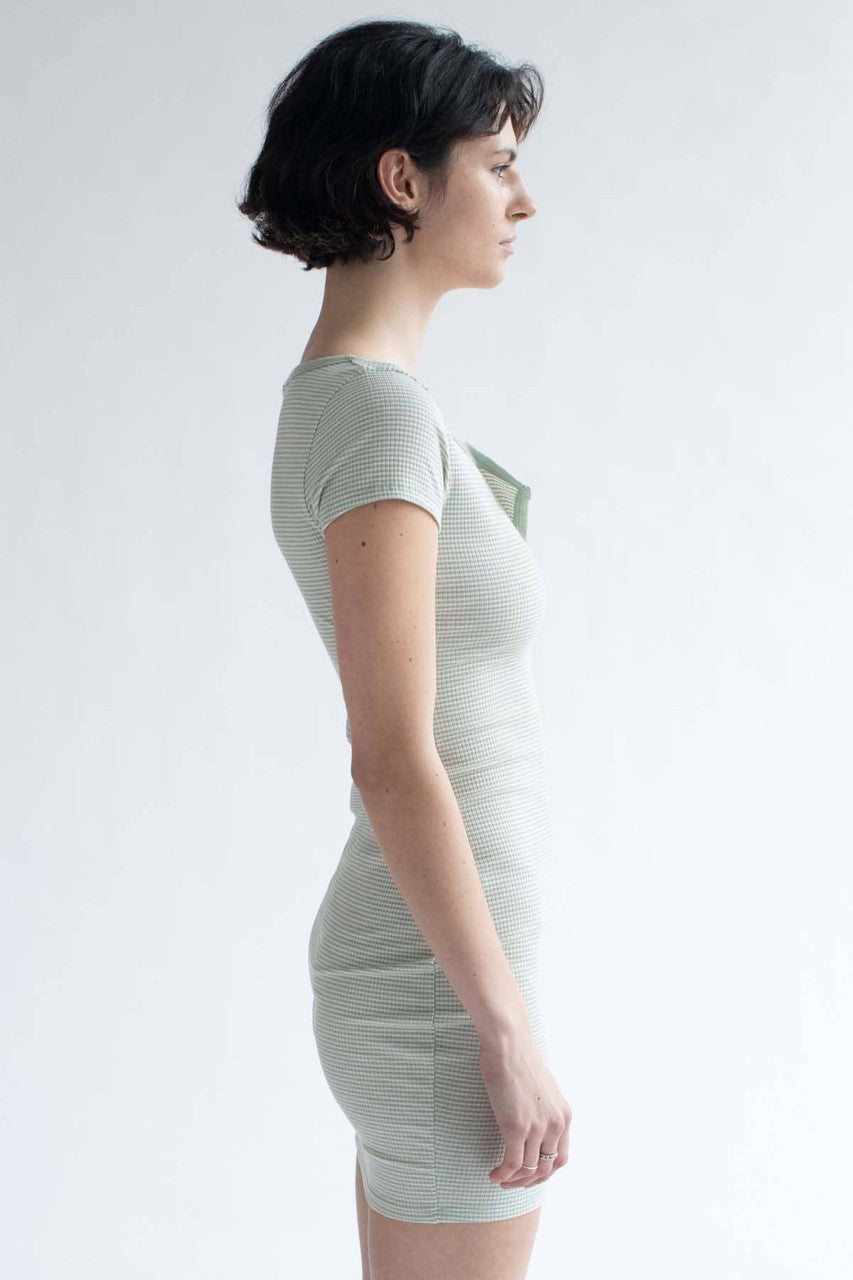 Sage Notched Neck Striped Mini Dress