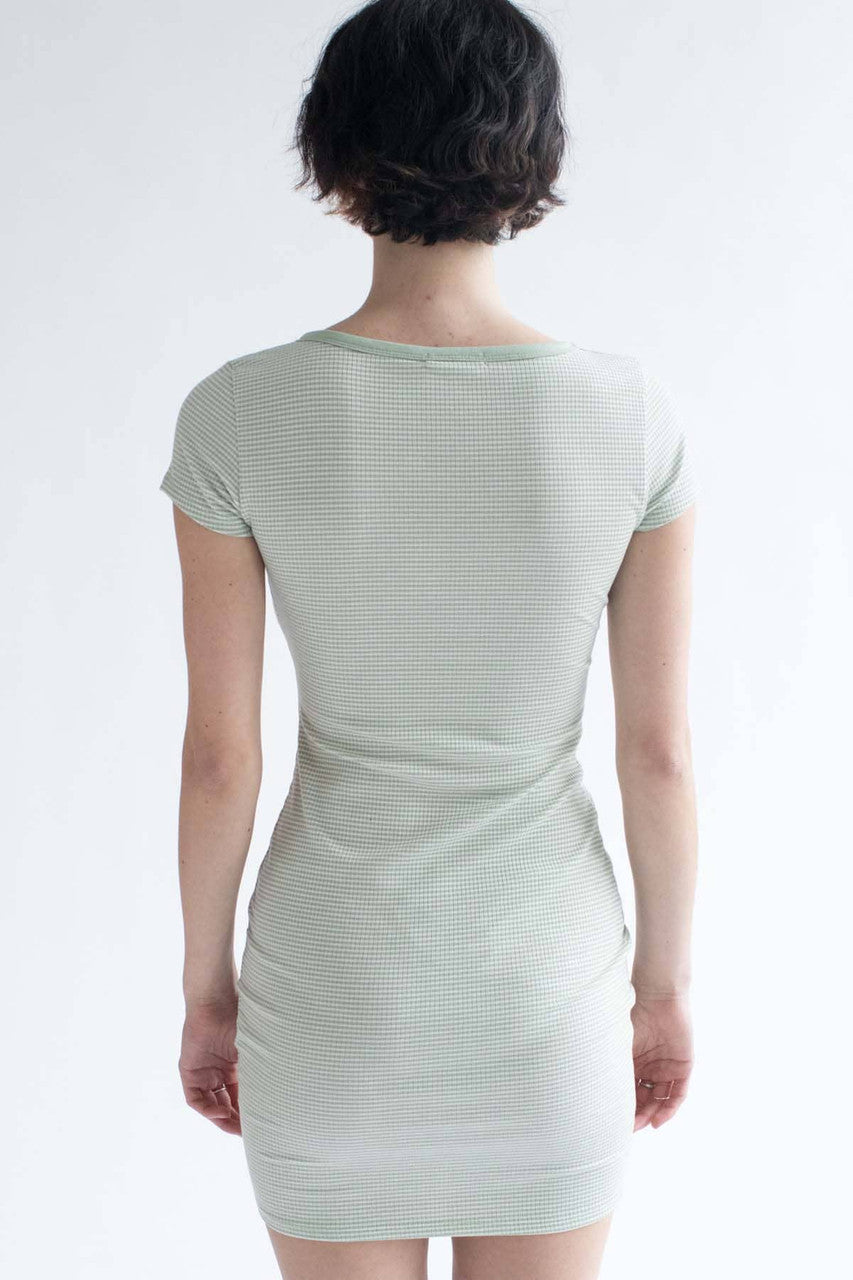 Sage Notched Neck Striped Mini Dress